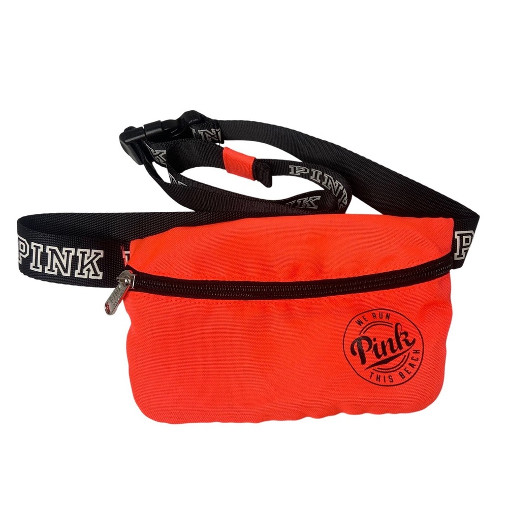 Victoria's Secret Pink Neon Orange Fanny‎ Pack Belt Bag We Run This Beach Logo